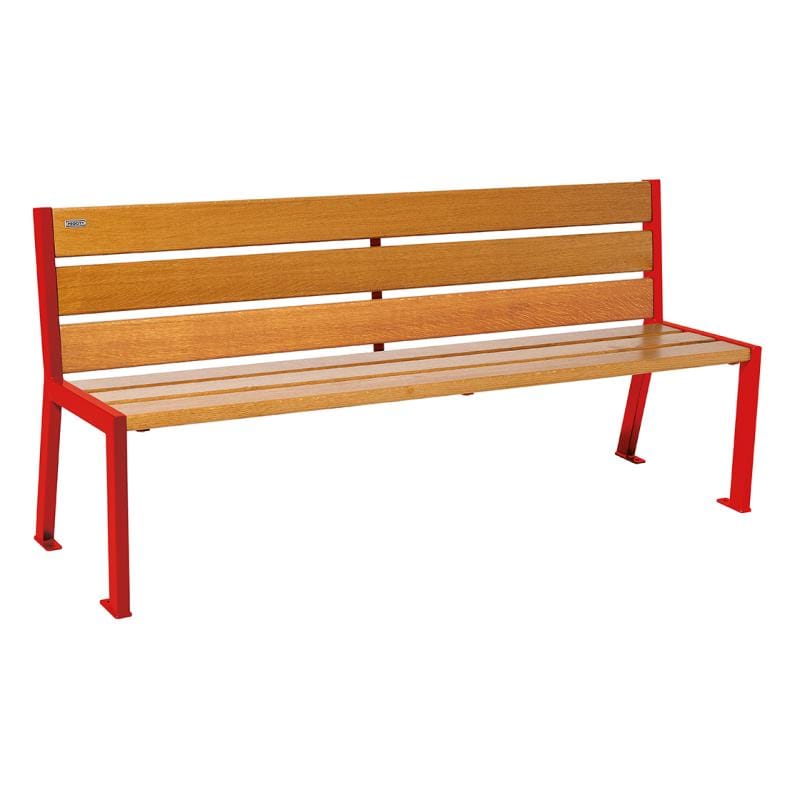 Cityscape Direct Silaos Seat (Steel and Wood) - 1800mm wide No Armrests / 6 Slats (Light Oak) / Red (RAL 3020)