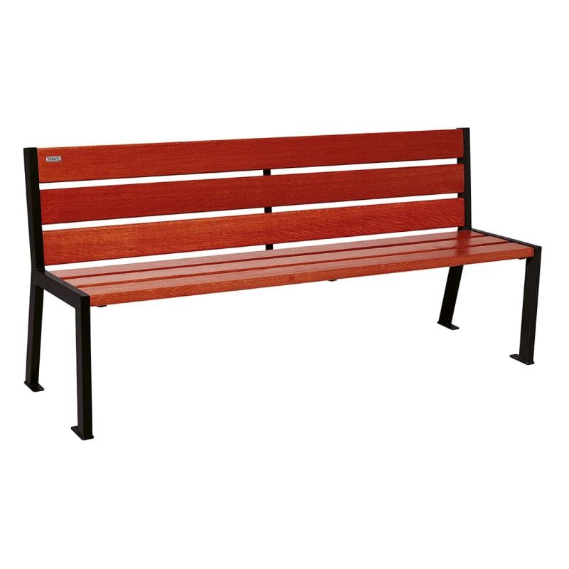 Cityscape Direct Silaos Seat (Steel and Wood) - 1800mm wide No Armrests / 6 Slats (Mahogany) / Black RAL 9005)