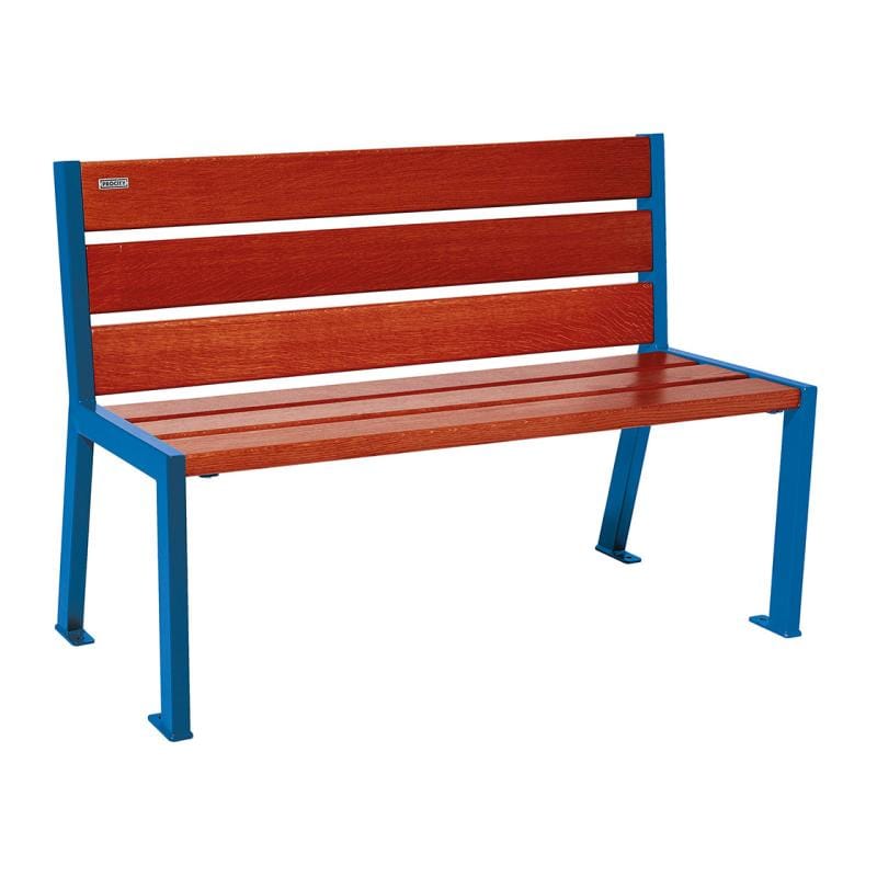 Cityscape Direct Silaos Seat (Steel and Wood) - 1200mm wide No Armrests / 6 Slats (Mahogany) / Blue (RAL 5010)
