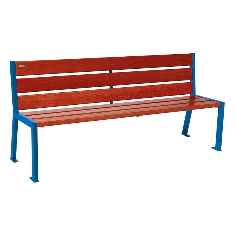 Cityscape Direct Silaos Seat (Steel and Wood) - 1800mm wide No Armrests / 6 Slats (Mahogany) / Blue (RAL 5010)