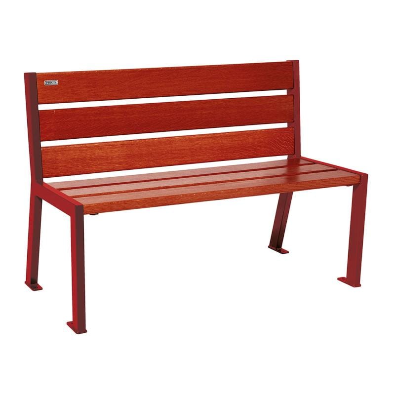 Cityscape Direct Silaos Seat (Steel and Wood) - 1200mm wide No Armrests / 6 Slats (Mahogany) / Burgundy (RAL 3004)