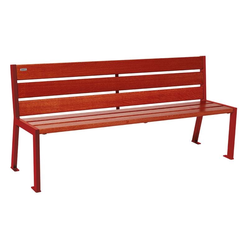 Cityscape Direct Silaos Seat (Steel and Wood) - 1800mm wide No Armrests / 6 Slats (Mahogany) / Burgundy (RAL 3004)
