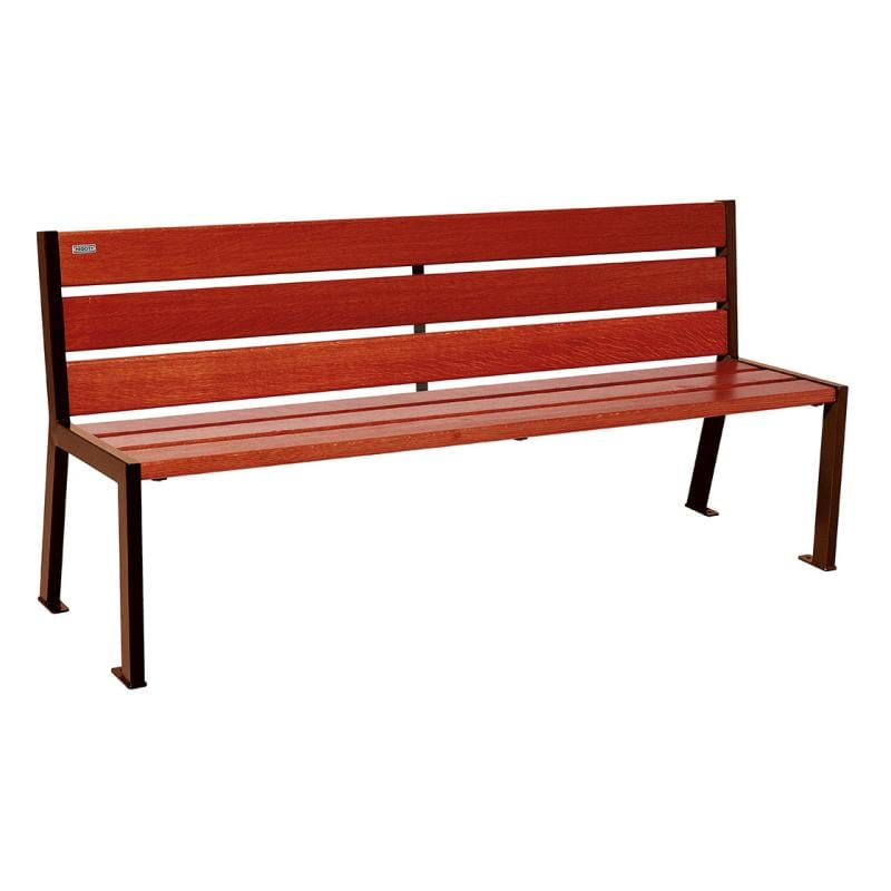 Cityscape Direct Silaos Seat (Steel and Wood) - 1800mm wide No Armrests / 6 Slats (Mahogany) / Corten Effect