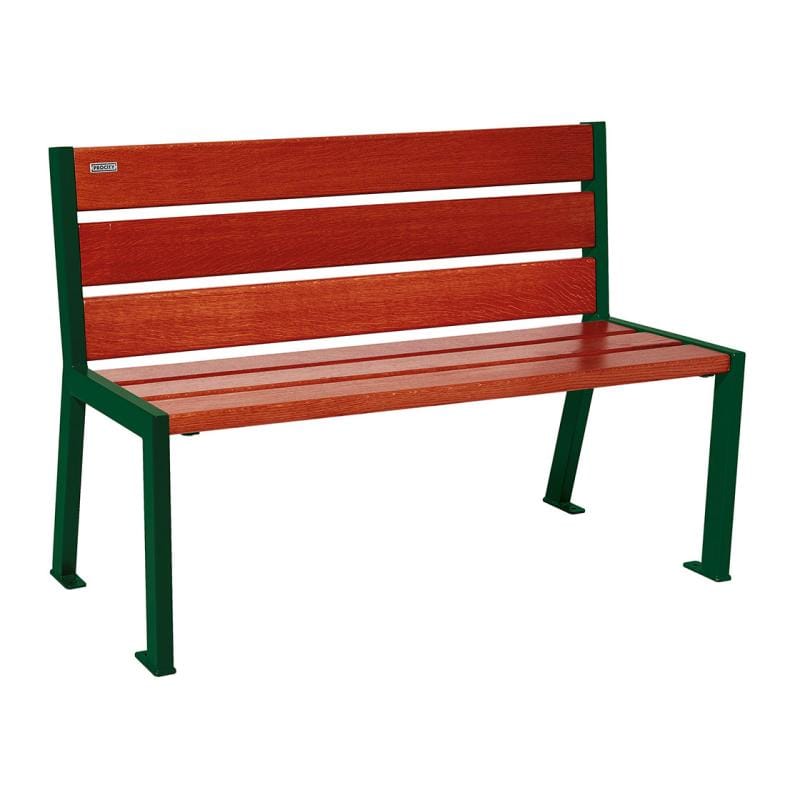 Cityscape Direct Silaos Seat (Steel and Wood) - 1200mm wide No Armrests / 6 Slats (Mahogany) / Green (RAL 6005)
