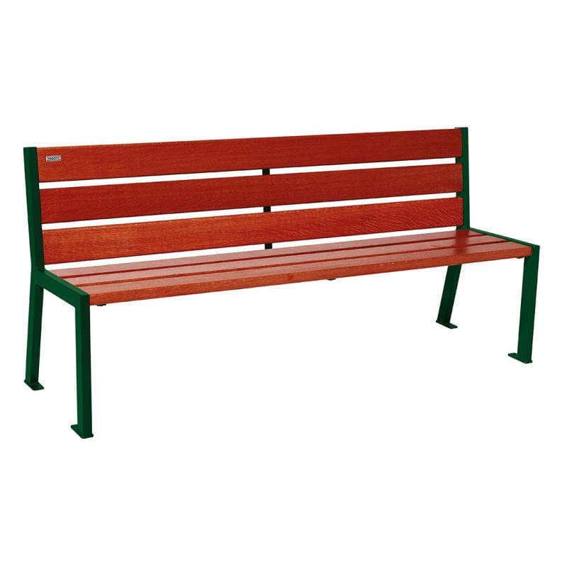 Cityscape Direct Silaos Seat (Steel and Wood) - 1800mm wide No Armrests / 6 Slats (Mahogany) / Green (RAL 6005)