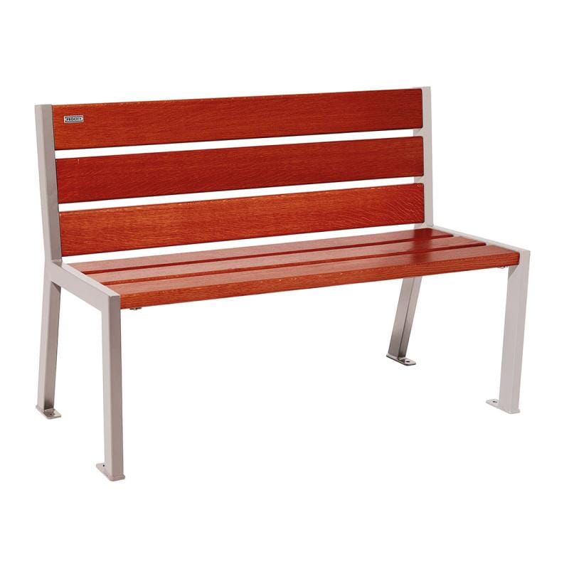 Cityscape Direct Silaos Seat (Steel and Wood) - 1200mm wide No Armrests / 6 Slats (Mahogany) / Light Grey (RAL 7044)