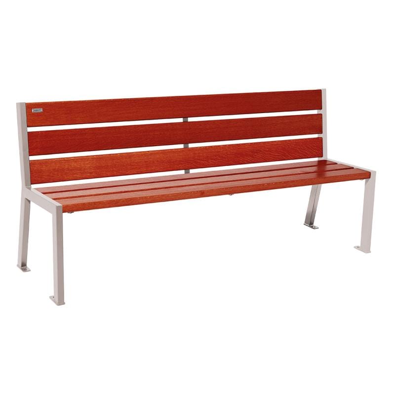 Cityscape Direct Silaos Seat (Steel and Wood) - 1800mm wide No Armrests / 6 Slats (Mahogany) / Light Grey (RAL 7044)