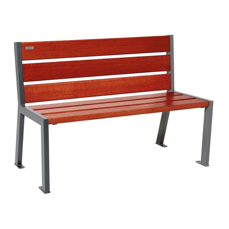 Cityscape Direct Silaos Seat (Steel and Wood) - 1200mm wide No Armrests / 6 Slats (Mahogany) / Procity Grey