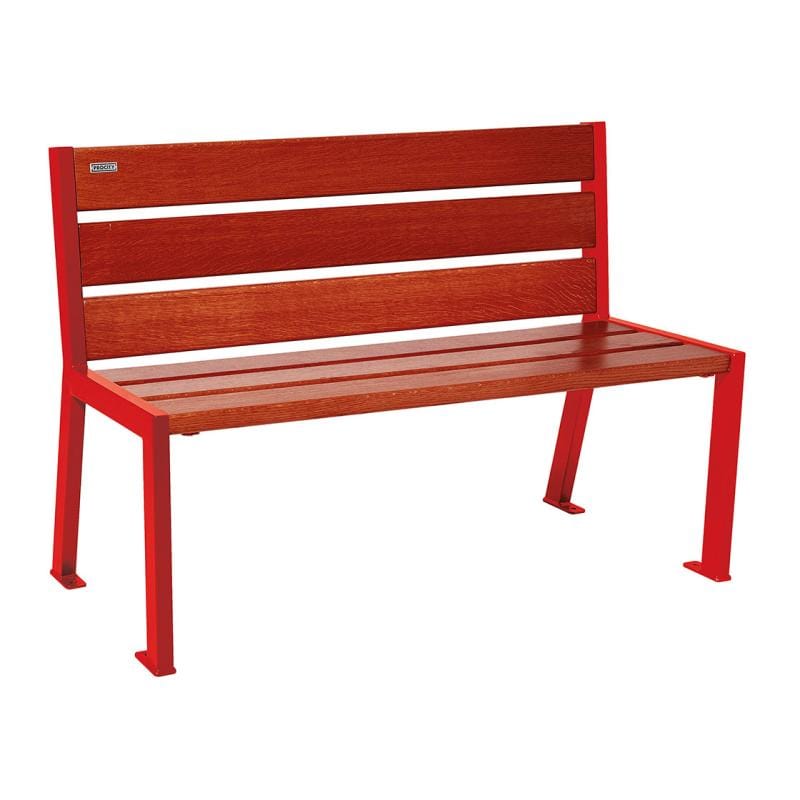 Cityscape Direct Silaos Seat (Steel and Wood) - 1200mm wide No Armrests / 6 Slats (Mahogany) / Red (RAL 3020)