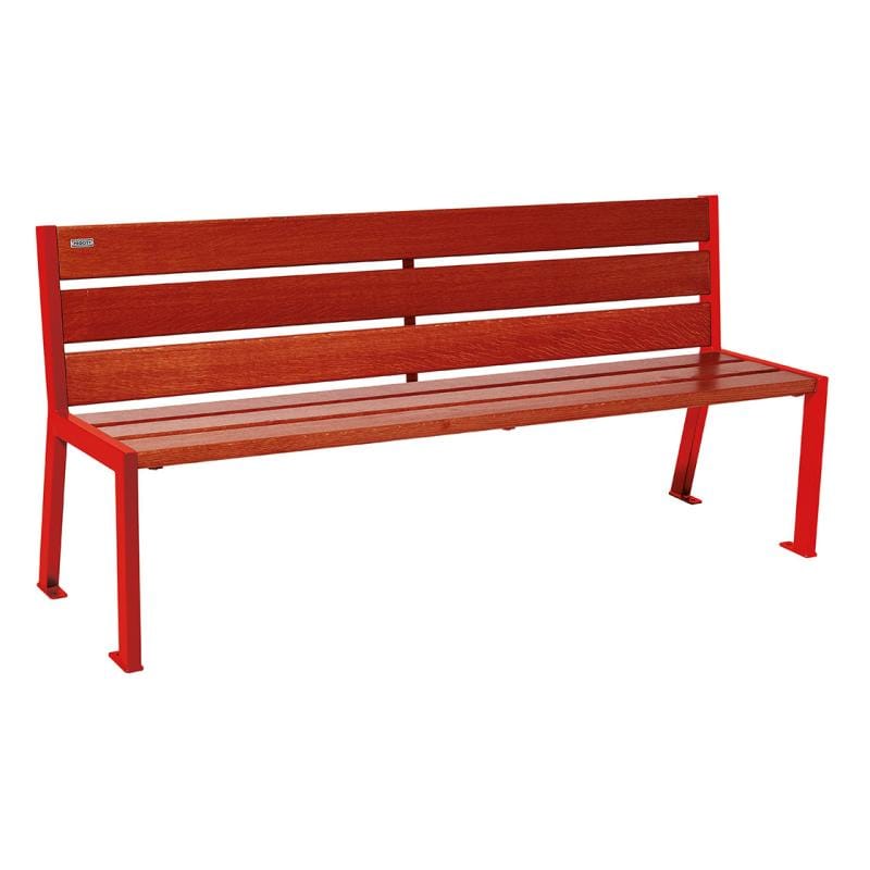 Cityscape Direct Silaos Seat (Steel and Wood) - 1800mm wide No Armrests / 6 Slats (Mahogany) / Red (RAL 3020)