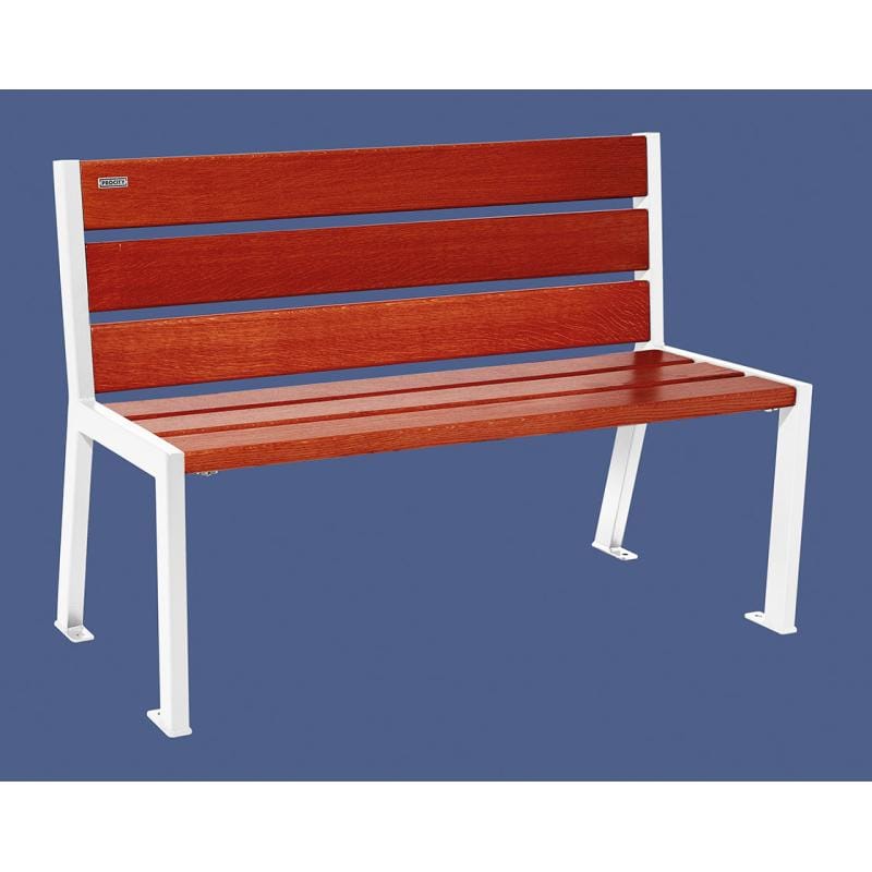 Cityscape Direct Silaos Seat (Steel and Wood) - 1200mm wide No Armrests / 6 Slats (Mahogany) / White (RAL 9010)