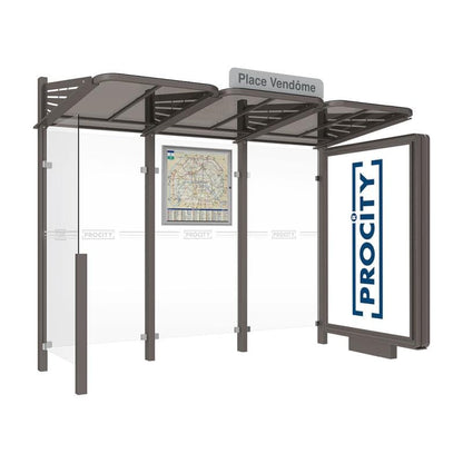 Cityscape Direct Conviviale Bus Shelter Procity Grey / With lightbox on one side and cladding on the other / Not Required