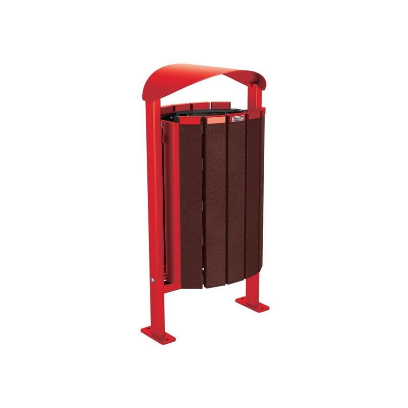 Cityscape Direct Silaos Litter Bin (Steel and Recycled Plastic) Red (RAL 3020) / Base Plates