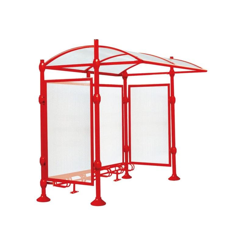 Cityscape Direct Province Bicycle Shelter Red (RAL 3020) / Brushed Steel / With Cladding