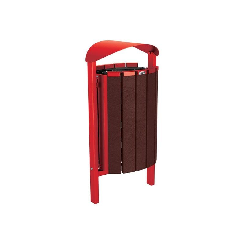 Cityscape Direct Silaos Litter Bin (Steel and Recycled Plastic) Red (RAL 3020) / Concreted