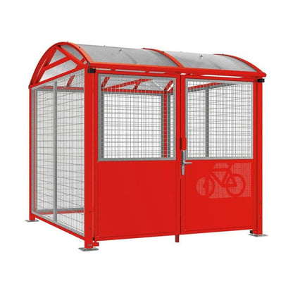 Cityscape Direct Secure Barrel Roof Bicycle Shelter Red (RAL 3020) / Digicode Pad / Galvanised