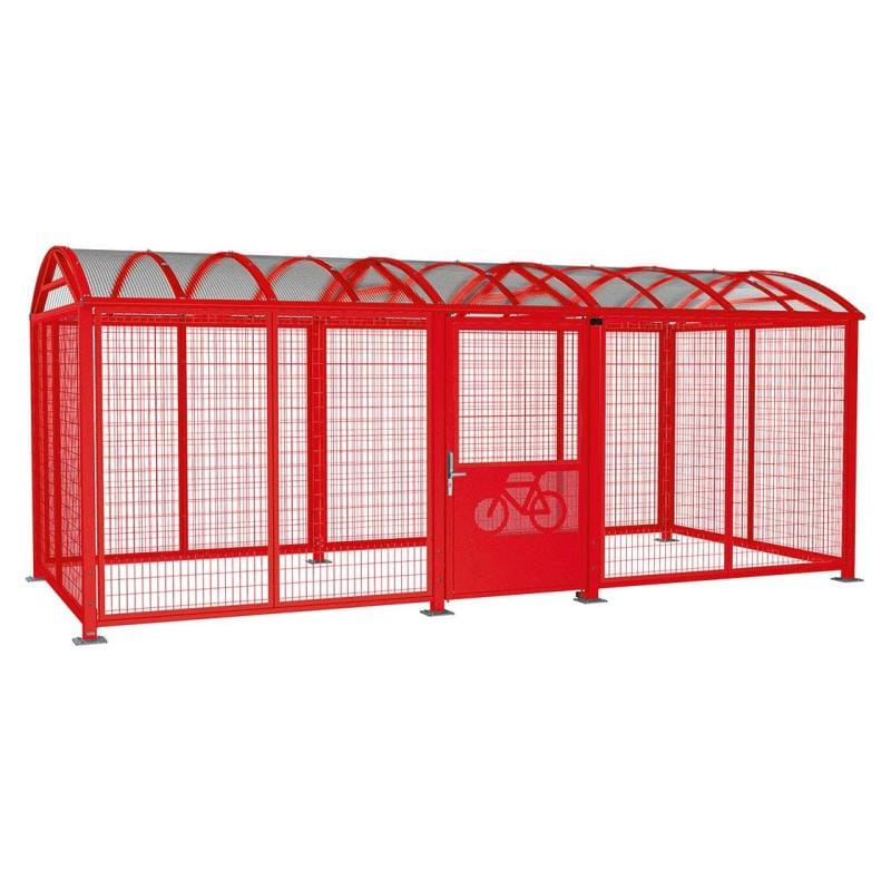 Cityscape Direct Secure XL Barrel Roof Bicycle Shelter Red (RAL 3020) / Digicode Pad / Painted