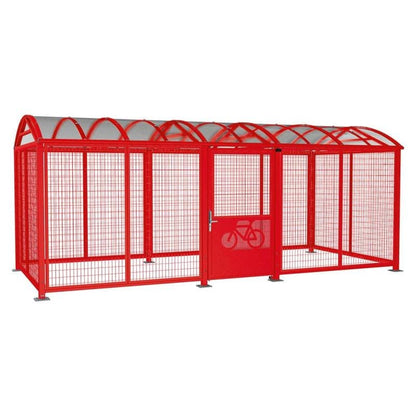 Cityscape Direct Secure XL Barrel Roof Bicycle Shelter Red (RAL 3020) / Digicode Pad / Painted