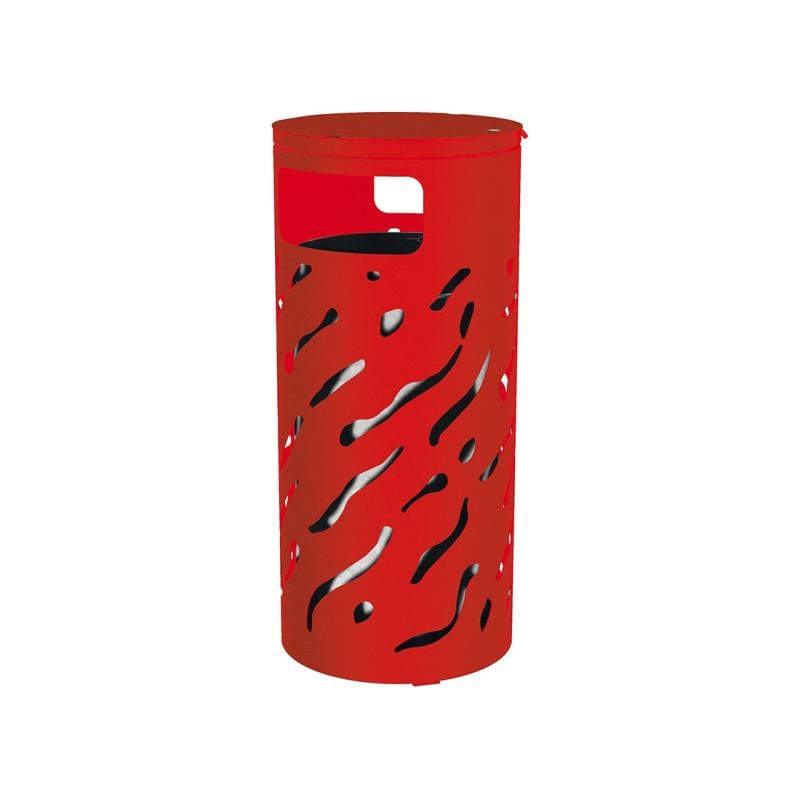 Cityscape Direct Venice Litter Bin (with Cover) Red (RAL 3020) / Galvanised Bucket (Unpainted)