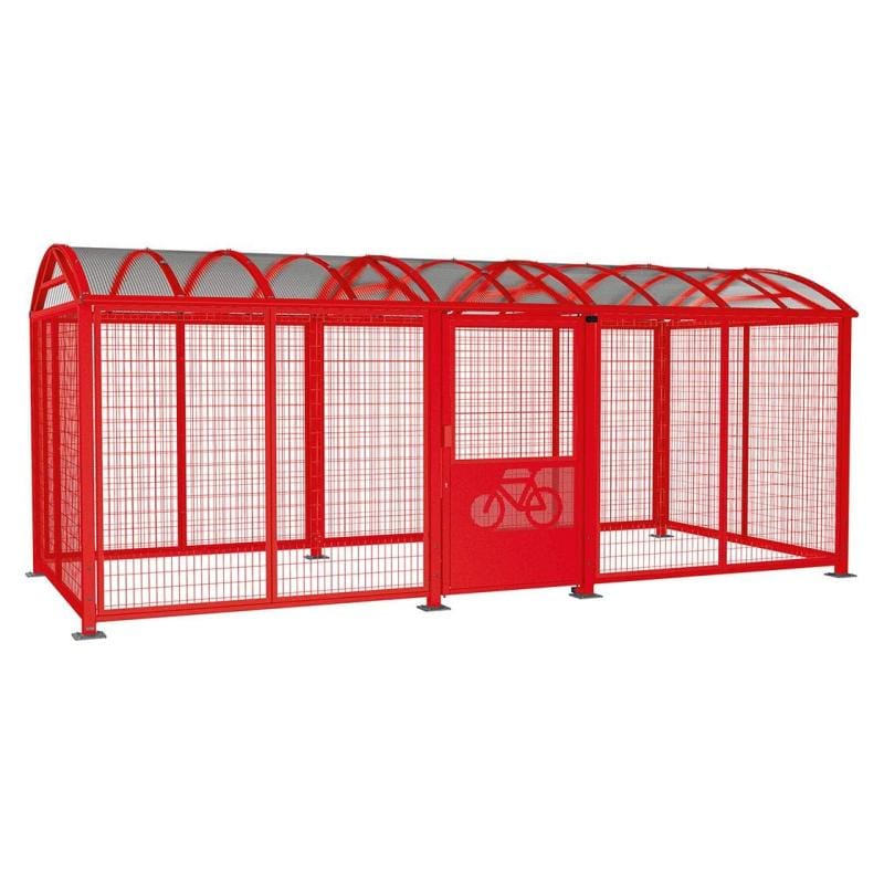 Cityscape Direct Secure XL Barrel Roof Bicycle Shelter Red (RAL 3020) / Key Lock / Painted