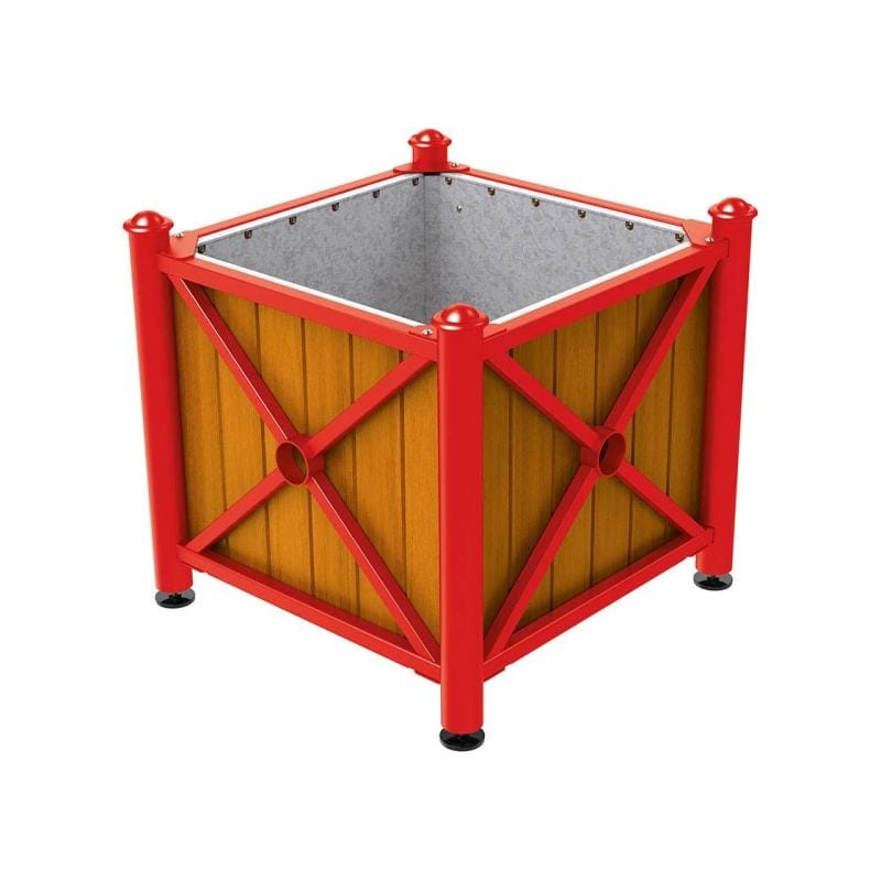 Cityscape Direct Province Agora Planter (Steel and Wood) Red (RAL 3020) / Light Oak / Galvanised steel