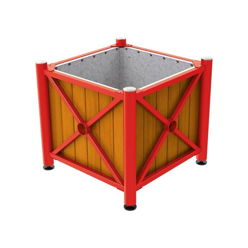 Cityscape Direct Province Brushed Steel Planter (Steel and Wood) Red (RAL 3020) / Light Oak / Galvanised steel