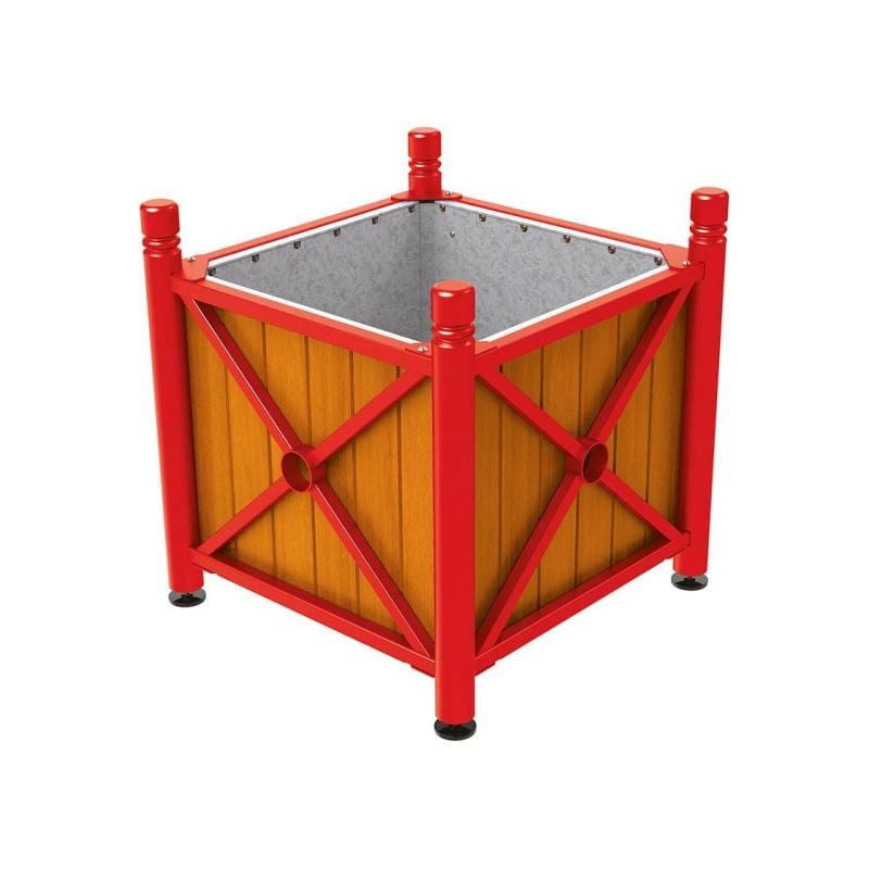 Cityscape Direct Province City Planter (Steel and Wood) Red (RAL 3020) / Light Oak / Galvanised steel