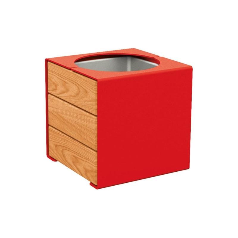 Cityscape Direct Kube Planter (Steel and Wood) Red (RAL 3020) / Light Oak