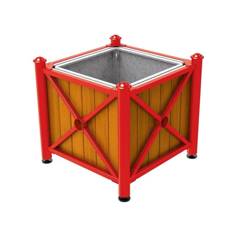 Cityscape Direct Province Agora Planter (Steel and Wood) Red (RAL 3020) / Light Oak / With inserts for use with lifting rings