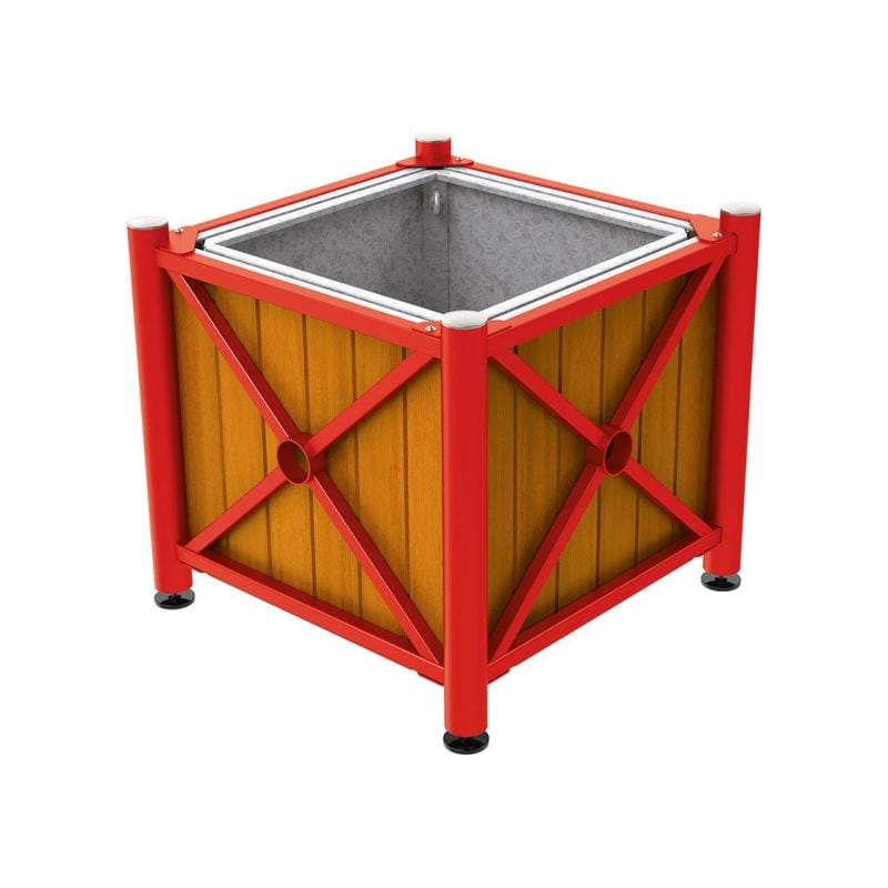 Cityscape Direct Province Brushed Steel Planter (Steel and Wood) Red (RAL 3020) / Light Oak / With inserts for use with lifting rings