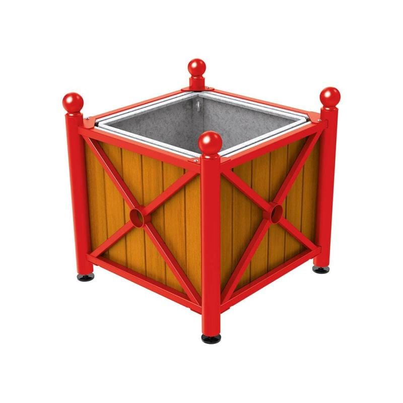 Cityscape Direct Province Sphere Planter (Steel and Wood) Red (RAL 3020) / Light Oak / With inserts for use with lifting rings