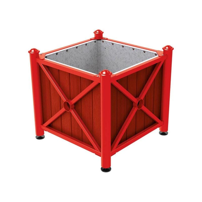 Cityscape Direct Province Agora Planter (Steel and Wood) Red (RAL 3020) / Mahogany / Galvanised steel