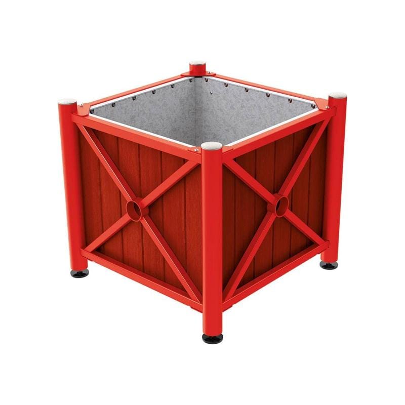 Cityscape Direct Province Brushed Steel Planter (Steel and Wood) Red (RAL 3020) / Mahogany / Galvanised steel