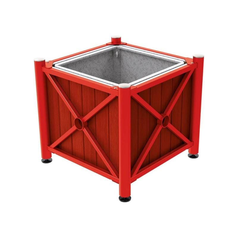 Cityscape Direct Province Brushed Steel Planter (Steel and Wood) Red (RAL 3020) / Mahogany / With inserts for use with lifting rings