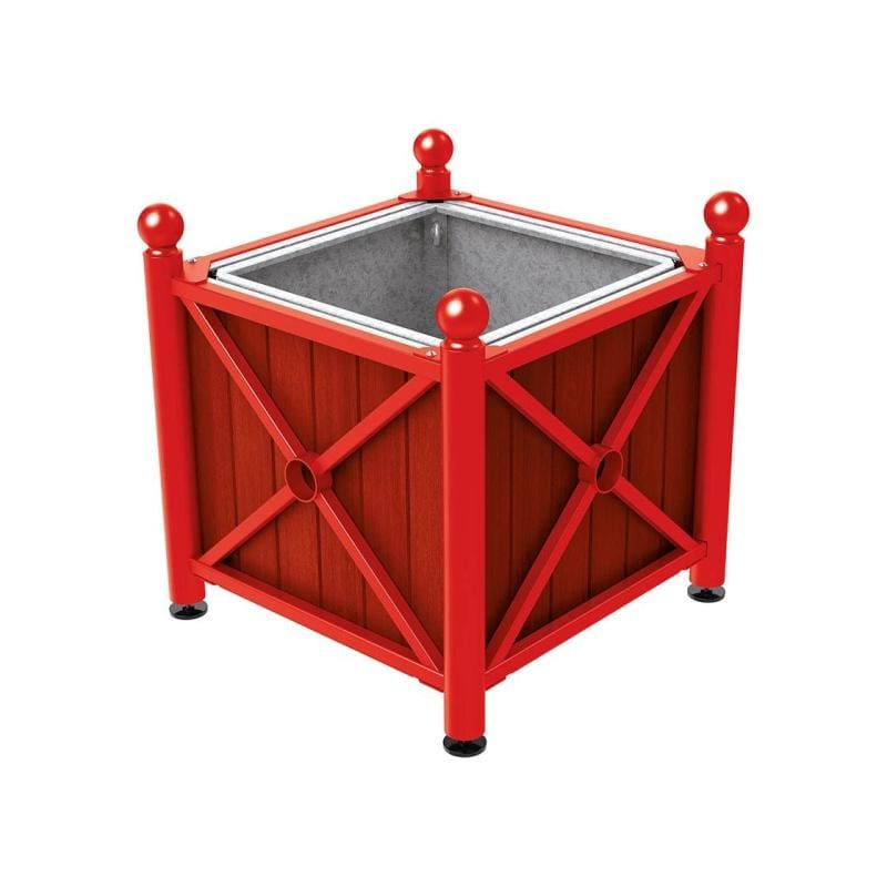 Cityscape Direct Province Sphere Planter (Steel and Wood) Red (RAL 3020) / Mahogany / With inserts for use with lifting rings