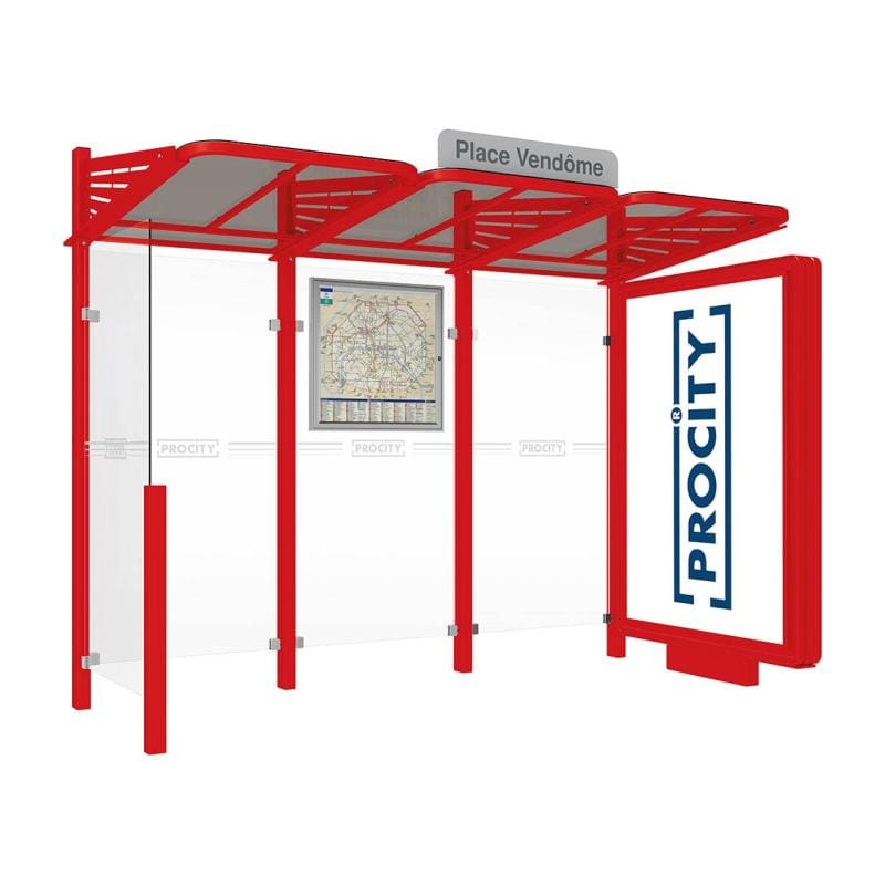 Cityscape Direct Conviviale Bus Shelter Red (RAL 3020) / With lightbox on one side and cladding on the other / Not Required