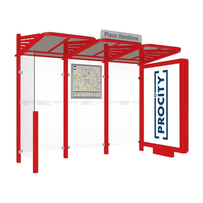 Cityscape Direct Conviviale Bus Shelter Red (RAL 3020) / With lightbox on one side and cladding on the other / Not Required