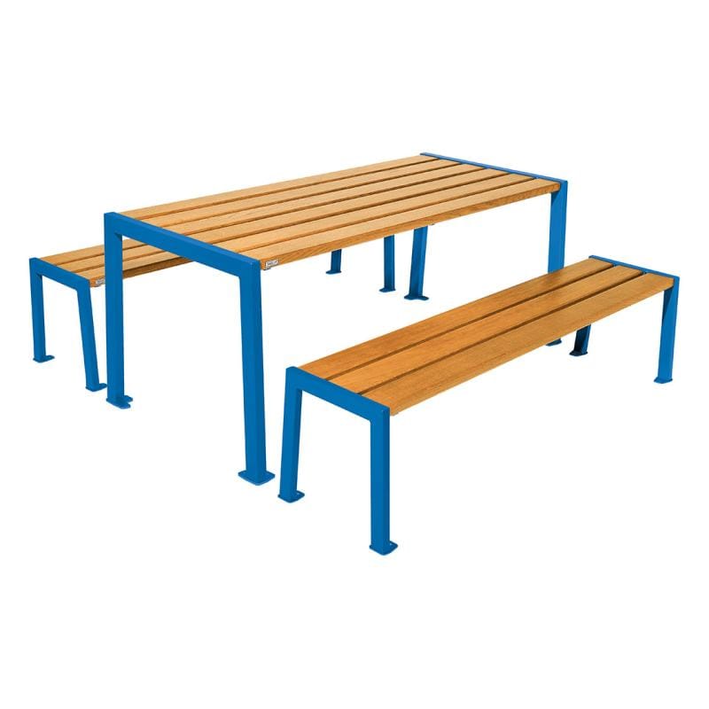 Cityscape Direct Silaos Picnic Table (Steel and Wood) Table Only / Light Oak / Blue (RAL 5010)