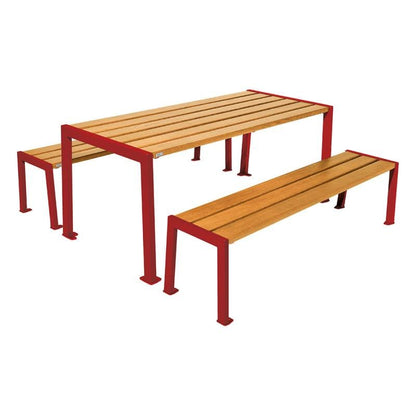 Cityscape Direct Silaos Picnic Table (Steel and Wood) Table Only / Light Oak / Burgundy (RAL 3004)