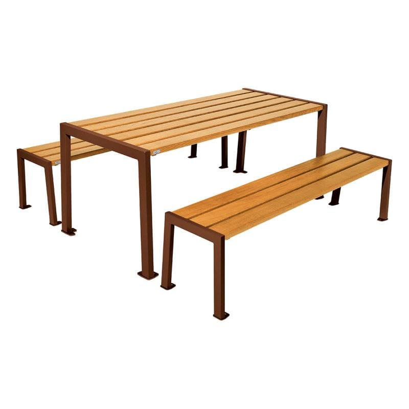 Cityscape Direct Silaos Picnic Table (Steel and Wood) Table Only / Light Oak / Corten Effect