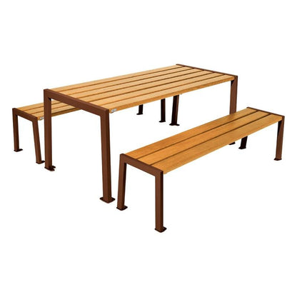 Cityscape Direct Silaos Picnic Table (Steel and Wood) Table Only / Light Oak / Corten Effect