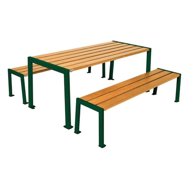 Cityscape Direct Silaos Picnic Table (Steel and Wood) Table Only / Light Oak / Green (RAL 6005)
