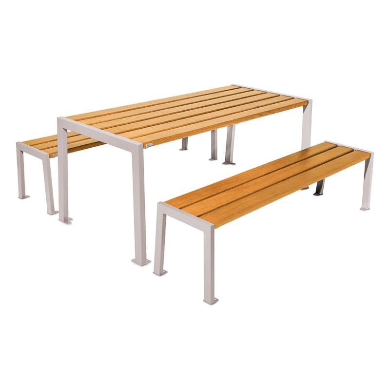 Cityscape Direct Silaos Picnic Table (Steel and Wood) Table Only / Light Oak / Light Grey (RAL 7044)