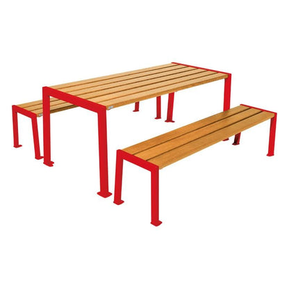 Cityscape Direct Silaos Picnic Table (Steel and Wood) Table Only / Light Oak / Red (RAL 3020)