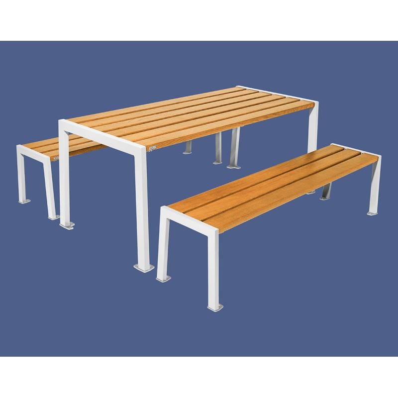 Cityscape Direct Silaos Picnic Table (Steel and Wood) Table Only / Light Oak / White (RAL 9010)