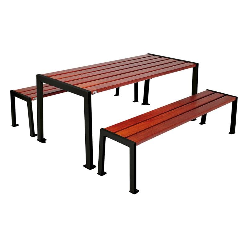 Cityscape Direct Silaos Picnic Table (Steel and Wood) Table Only / Mahogany / Black (RAL 9005)