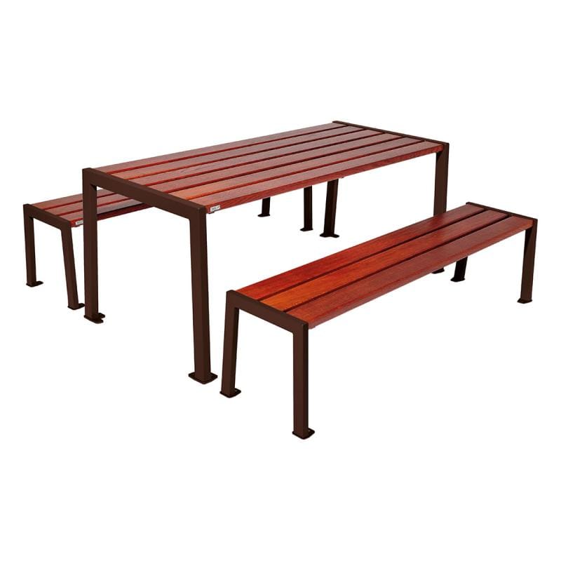 Cityscape Direct Silaos Picnic Table (Steel and Wood) Table Only / Mahogany / Brown (RAL 8017)