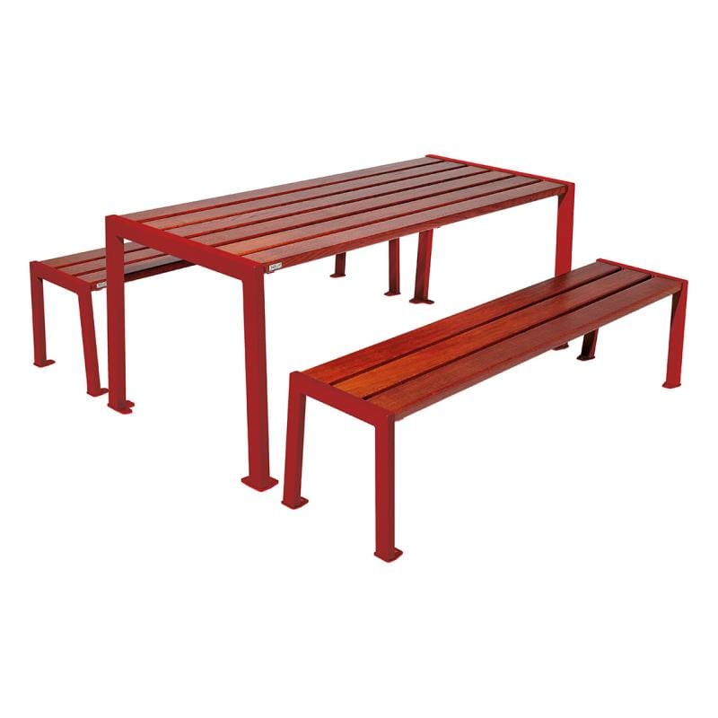 Cityscape Direct Silaos Picnic Table (Steel and Wood) Table Only / Mahogany / Burgundy (RAL 3004)