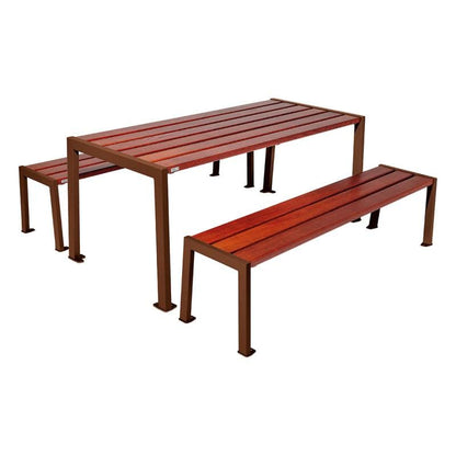 Cityscape Direct Silaos Picnic Table (Steel and Wood) Table Only / Mahogany / Corten Effect