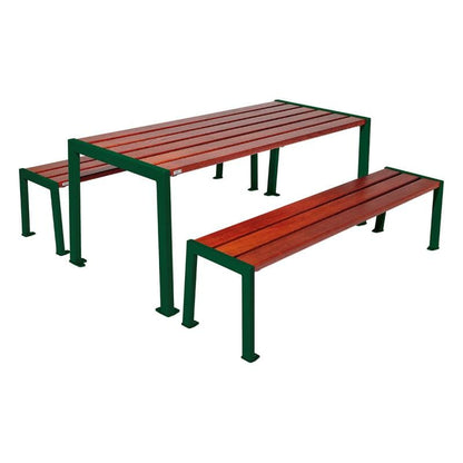 Cityscape Direct Silaos Picnic Table (Steel and Wood) Table Only / Mahogany / Green (RAL 6005)